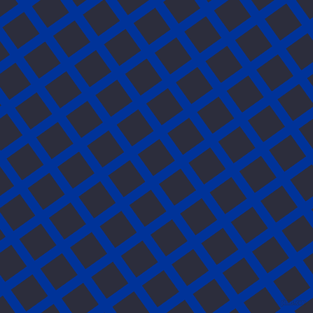 36/126 degree angle diagonal checkered chequered lines, 14 pixel lines width, 38 pixel square size, Smalt and Black Rock plaid checkered seamless tileable