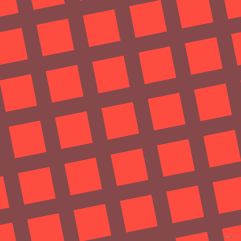 11/101 degree angle diagonal checkered chequered lines, 49 pixel line width, 104 pixel square size, Solid Pink and Sunset Orange plaid checkered seamless tileable