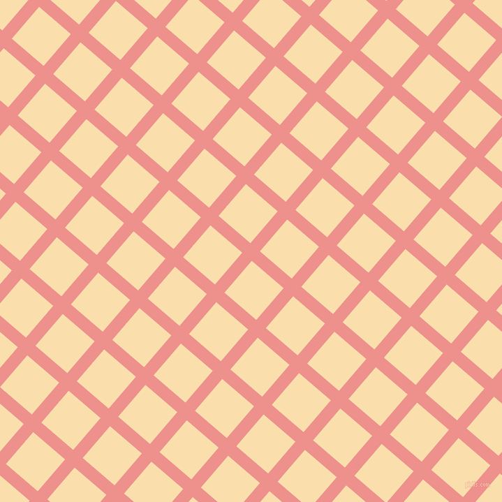 49/139 degree angle diagonal checkered chequered lines, 18 pixel lines width, 60 pixel square size, Sweet Pink and Peach-Yellow plaid checkered seamless tileable