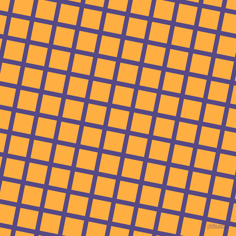 79/169 degree angle diagonal checkered chequered lines, 9 pixel line width, 37 pixel square size, Victoria and Yellow Orange plaid checkered seamless tileable