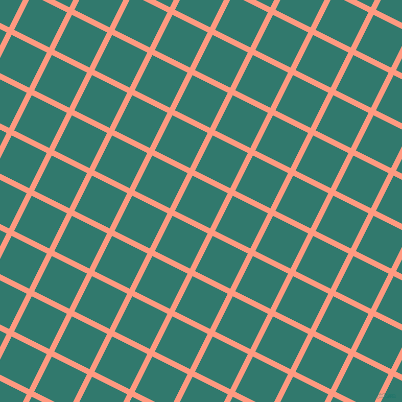 63/153 degree angle diagonal checkered chequered lines, 11 pixel line width, 77 pixel square size, Vivid Tangerine and Genoa plaid checkered seamless tileable