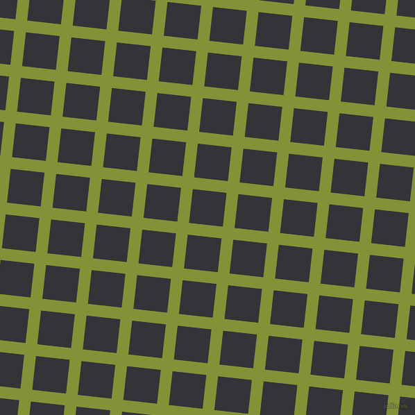 84/174 degree angle diagonal checkered chequered lines, 17 pixel lines width, 49 pixel square size, Wasabi and Ebony Clay plaid checkered seamless tileable