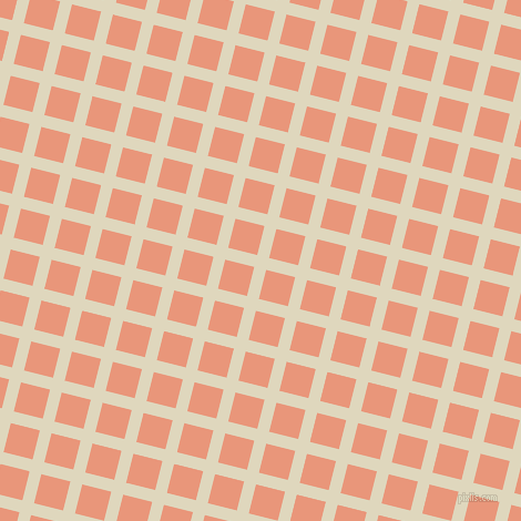 76/166 degree angle diagonal checkered chequered lines, 11 pixel lines width, 27 pixel square size, Wheatfield and Dark Salmon plaid checkered seamless tileable