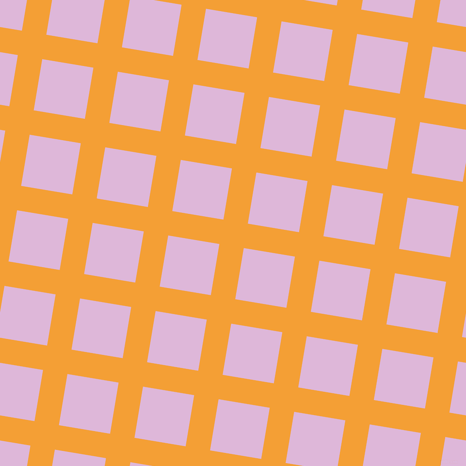 81/171 degree angle diagonal checkered chequered lines, 51 pixel lines width, 107 pixel square size, Yellow Sea and French Lilac plaid checkered seamless tileable